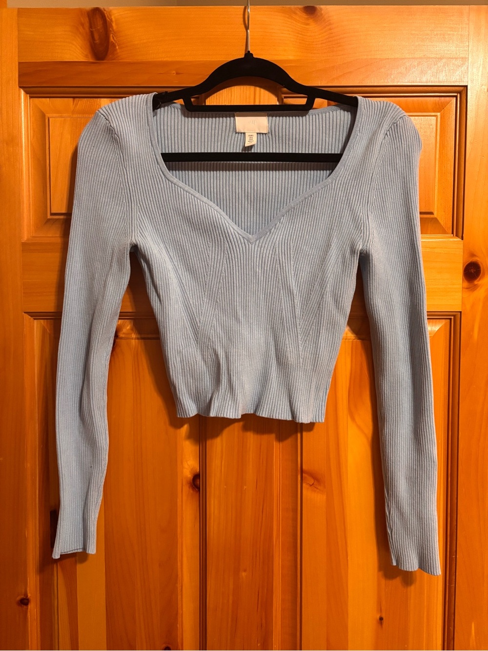 H&M Light Blue Ribbed V-Neck Sweater Top
